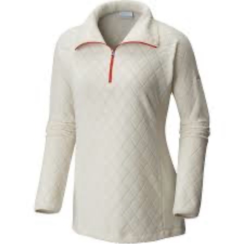 Women’s size medium cream with orange trim fleece pull over GUC